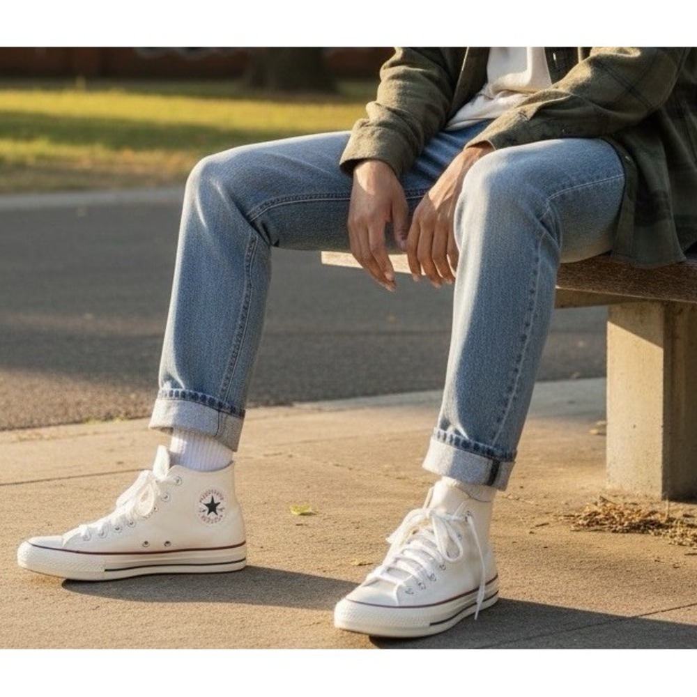 Converse Cream High Top Canvas Sneakers Men’s 7.5 Chuck Taylor Pro Mid Top